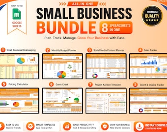 Small Business Spreadsheet Google Sheets | Bookkeeping Income Expense Tracker | Business Finance and Profit