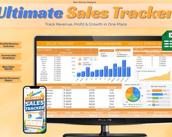 Sales Tracker Spreadsheet | Small Business Revenue, Profit, KPI Log (Google Sheets, Excel)
