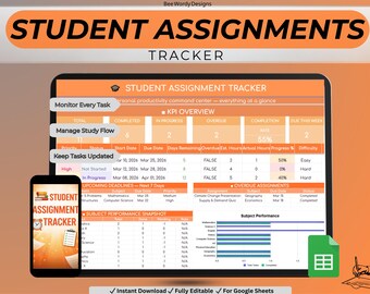 Assignment Tracker Spreadsheet | Student Planner & Homework Tracker | College and School Deadline Organizer