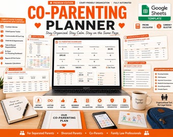 Co-Parenting Planner, Custody Schedule Tracker, Parenting Time & Visitation Log, Parent Communication and Expense Tracker