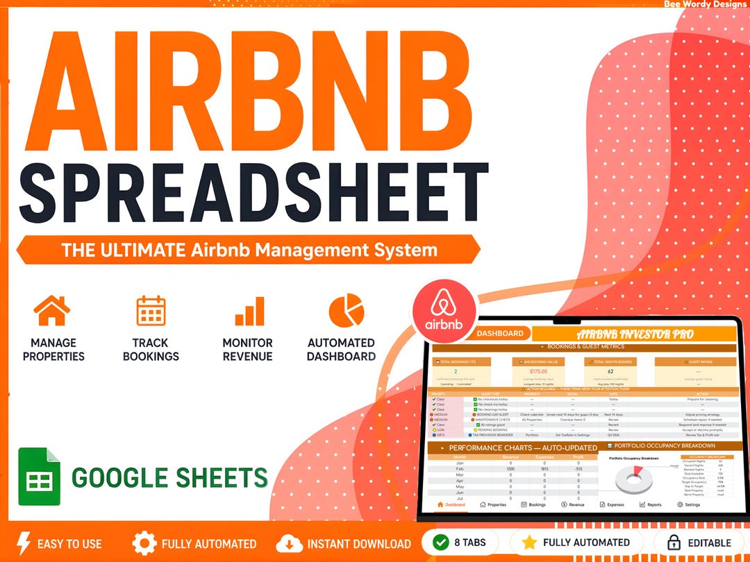 Airbnb Spreadsheet Google Sheets | Airbnb Host Template | Income ...