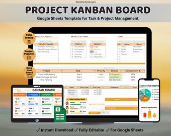 Project Kanban Board Template | Task Tracker for Excel & Google Sheets (Digital Download)