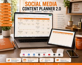 Social Media Content Planner | Social Manager Spreadsheet | Digital Calendar Google Sheets