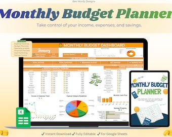 The Ultimate Monthly Budget Spreadsheet | Simple Orange Palette Planner | Paycheck Biweekly Weekly Budget Template