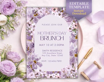 Mother’s Day Brunch Invitation Template, Editable Canva Invite, Printable Watercolor Floral Party Invitation, Instant Download