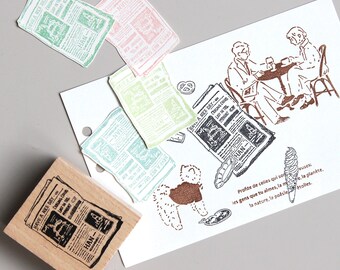 Vintage Newspaper & Starry Sea Wood Stamp - Original Design, Handmade Rubber Ink Stamp for DIY Journaling, Scrapbooking, Planner Decoration
