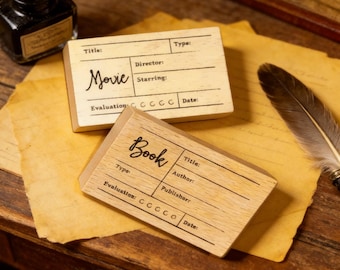 Wooden Book & Movie Log Stamps | Vintage Library Style Journaling Tools