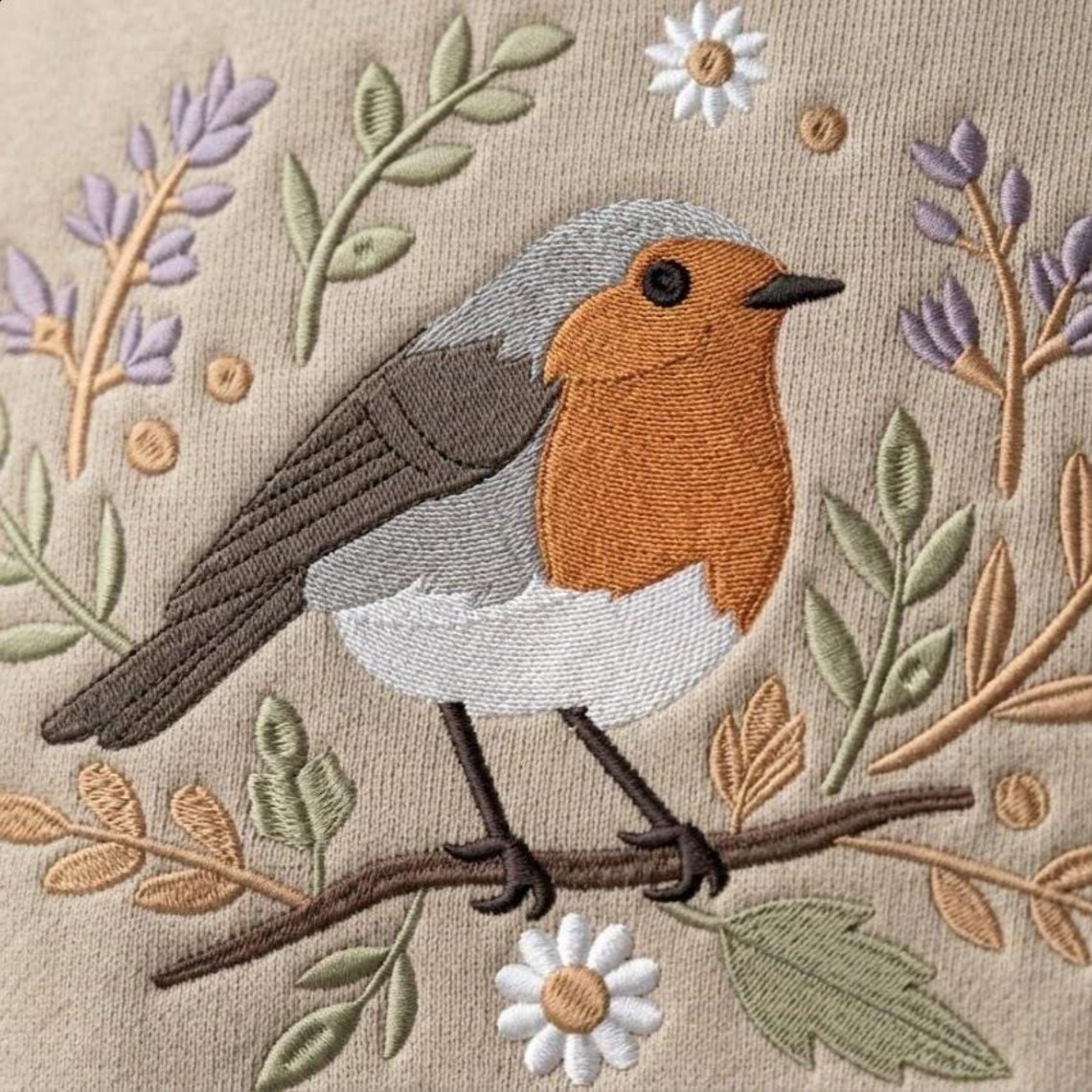 Robin Bird Embroidery Design, Cute Woodland Robin With Floral Frame ...