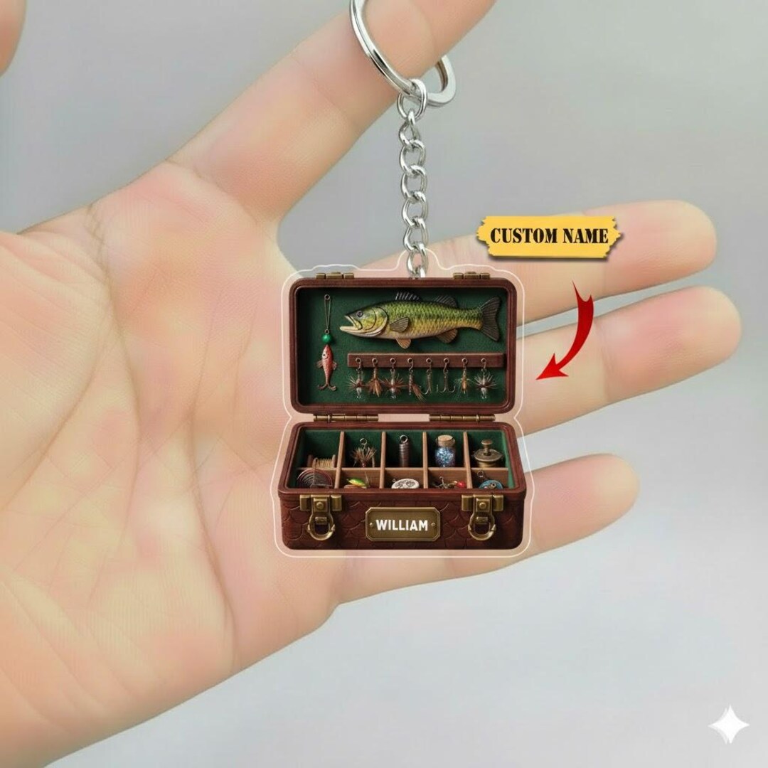 Custom Fishing Tackle Box Keychain – Personalized Name Fisherman ...