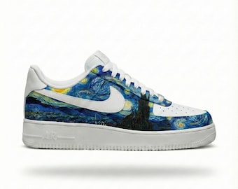 Zapatillas Nike Air Force 1 personalizadas y pintadas a mano / Van Gogh Noche estrellada / Zapatillas de arte AF1