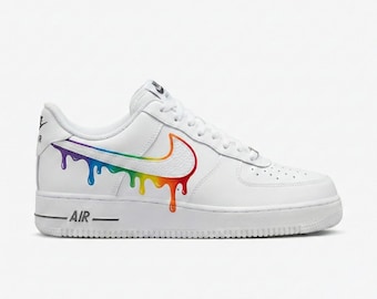 Zapatillas Nike Air Force 1 personalizadas / Swoosh con contorno arcoíris / Zapatillas Pride Drip AF1