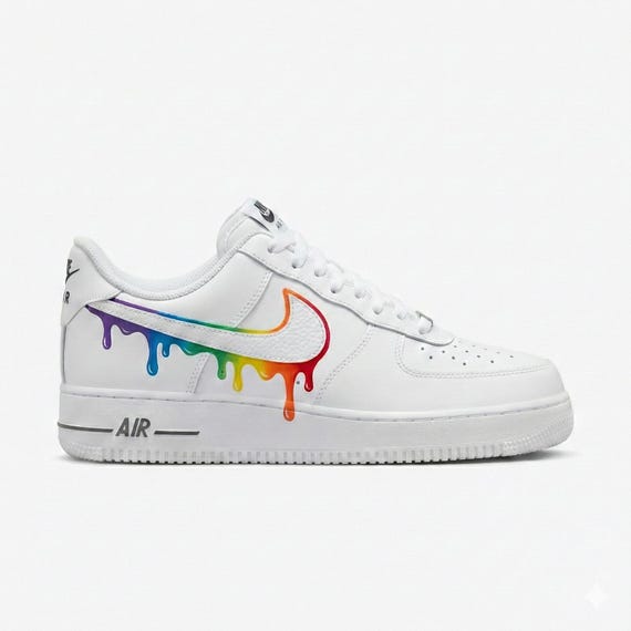 Custom Nike Air Force 1 Shoes | Rainbow Outline Swoosh | Pride Drip Sneakers AF1