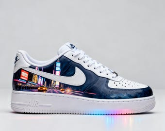 Tênis Nike Air Force 1 personalizados e pintados à mão | Tênis para a vida noturna de Nova York