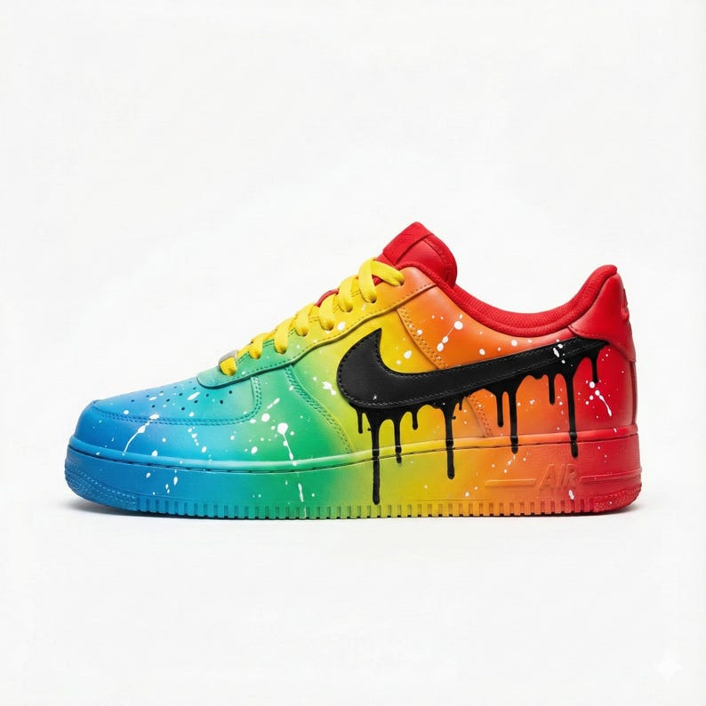 Tênis Nike Air Force 1 personalizados | Pintura com efeito arco-íris | Tênis AF1 coloridos imagem 5