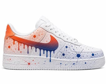 Custom Hand-Painted Nike Air Force 1 Shoes | Orange & Blue Splatter Drip Sneaker