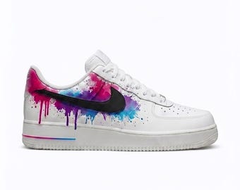カスタム手描きナイキエアフォース1スニーカー – パープル/ブルー/ピンクのドリップAF1シューズ