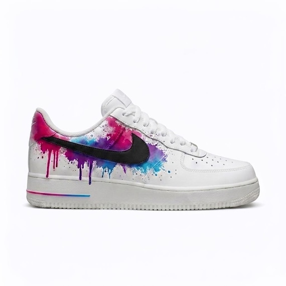 Custom Hand-Painted Nike Air Force 1 Sneakers – Purple/Blue/Pink Drip AF1 Shoes