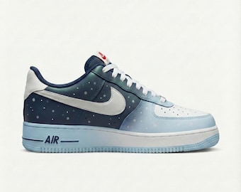 Zapatillas Nike Air Force 1 personalizadas y pintadas a mano / Zapatillas AF1 azul marino copo de nieve de invierno