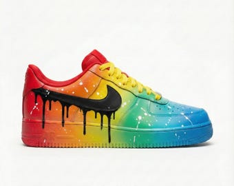 カスタム ナイキ エア フォース 1 シューズ | レインボー ドリップ ペイント | カラフル スニーカー AF1