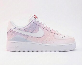 Op maat gemaakte handgeschilderde Sakura Air Force 1 | Mount Fuji-sneakers met kersenbloesem | Mount Fuji AF1