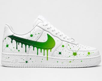 Custom Hand-Painted Nike Air Force 1 Shoes | Green Drip Splatter Sneaker