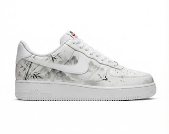 Custom Hand-Painted Nike Air Force 1 Shoes | Chinese Ink Wash | Oriental Zen Sneakers AF1