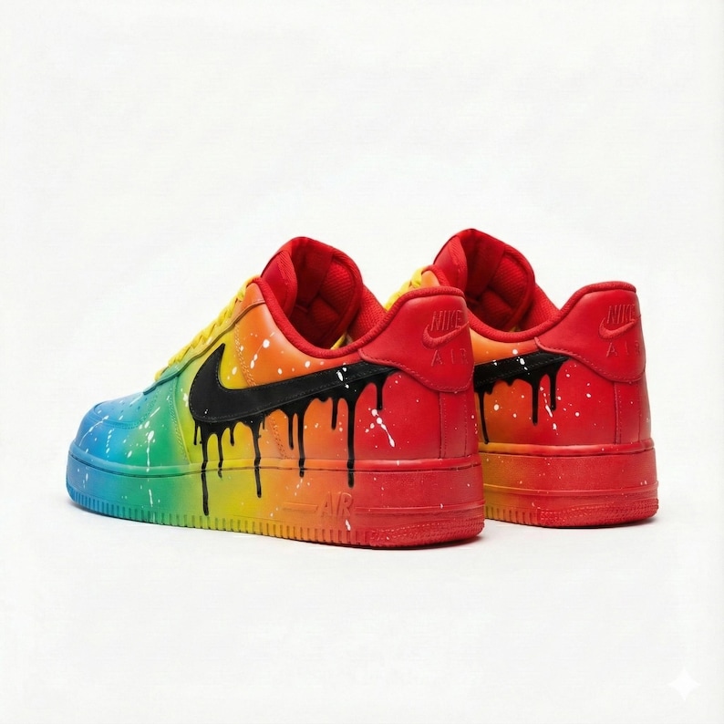 Tênis Nike Air Force 1 personalizados | Pintura com efeito arco-íris | Tênis AF1 coloridos imagem 3