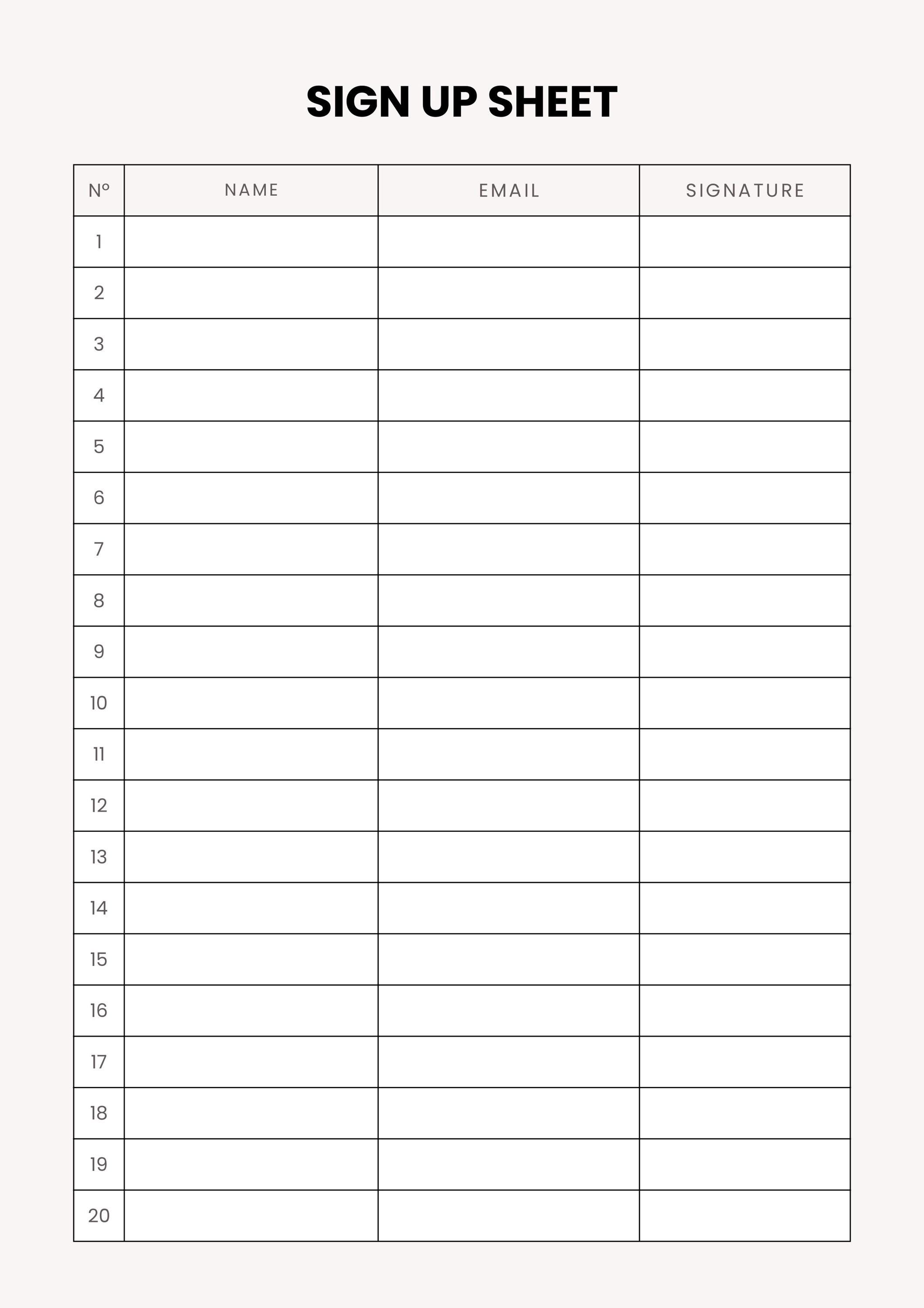 Printable Sign up Sheet: Generic Volunteer Sign In, Event Registration ...