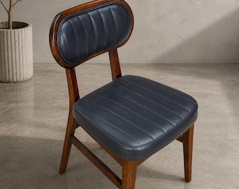 Pera Dining Chair, Handmade Beech Wood Chair, Mid Century Dining Chair, Faux Leather Upholstered Chair, Wooden Kitchen Chair