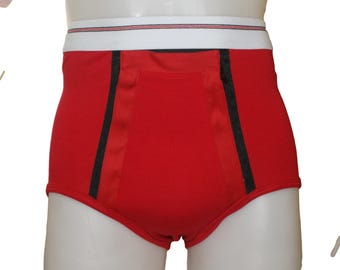Briefs With double seat with front flap with high waist in Red.