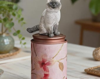 Urne à cendres pour animal de compagnie personnalisée avec sculpture peinte à la main, souvenir floral en métal