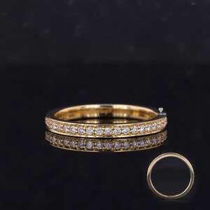 Full Eternity Moissanite Wedding Band, 14K Yellow Gold Stacking Ring, Micro Pavé Eternity Bridal Band, Anniversary Ring Gift for Her