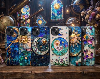 Sun Moon Stars Celestial Stained Glass Mosaic Collection Tough Phone Case Iphone And Samsung