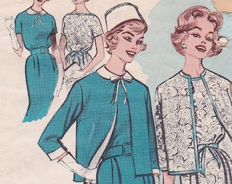 60s Miss Sheath Dress Jacket Slim Pencil Wiggle Skirt Size Kimono Sleeves 16 Bust 36 Sewing Pattern Butterick 9205 Complete