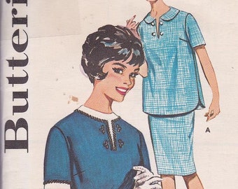 60s Maternity Two-piece Dress Blouse Kangaroo Wiggle Skirt Size 14 Bust 34 Sewing Pattern Butterick 9844 Complete