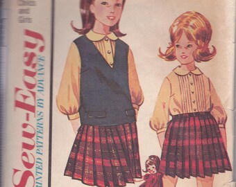 60s Preppy Pleats Skirt Pin Tucks Blouse Jerkin School Girl Child Size 10 Breast 28 Vintage Sewing Pattern Advance 3269 Complete