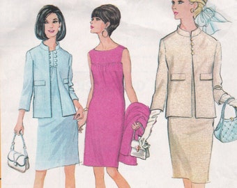 60s Timeless Sheath Dress Jacket Designer Miss Size 14 Bust 34 Vintage Sewing Pattern McCalls 8801 Complete