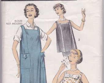 50s Maternity Dress Jumper Overblouse Sleeveless Square Neckline Size 14 Bust 34 Vintage Sewing Pattern Advance 8526 Complete FF