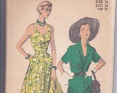 50er Jahre Chic Sweetheart Ausschnitt Kleid Flared Rock Bolero SchulterRiemen Größe 16 Büste 34 Vintage Nähen Muster Advance 5539 Komplett