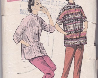 50s Leisure Mandarin Collar Jacket Kimono Sleeves High Rise Capri Pants Size 16 Bust 34 Vintage Sewing Pattern Advance 7922 Complete