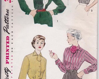 50s Blouse Detachable Ruffle Trim Collar Tuxedo Dickey Size 14 Bust 32 Vintage Sewing Pattern Simplicity 3715 Complete
