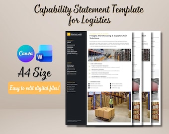 overnment Logistics Capability Statement Template | Editable Canva & Word | Freight Trucking Warehousing Supply Chain | Two Page Sidebar