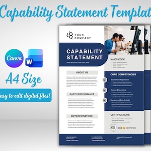 Business Capability Statement Template, Short Company Profile, Canva Corporate Flyer, Editable Marketing Brochure, Word Business Template