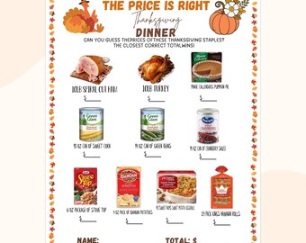 Juego imprimible para la cena de Acción de Gracias: Adivina el precio / Actividad para fiestas / Paquete PDF para amigos, familia, oficina y aula