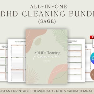ADHD Cleaning Planner | Room-by-Room Checklists, Daily–Annual Schedules, Decluttering Guide & Chore Chart | Canva Editable Template