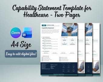 Government Healthcare Capability Statement Template | Editable Canva & Word | Clinical Staffing Health IT | Two Page Contractor Profile