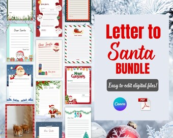 Letter to Santa Canva Templates | 70 Editable Christmas Letter Designs | Printable Santa Stationery Bundle | Holiday Kids Activity