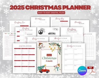 2025 Christmas Planner | 79-Pages Printable Holiday Organizer | Festive Canva Template