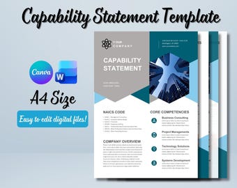 Editable Capability Statement Template Canva MS Word, Company Profile Flyer, Corporate Marketing Brochure, Professional Business Template
