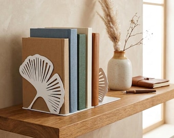 Soporte metálico plegable para libros con forma de hoja de ginkgo, organizador de escritorio, decoración para oficina, regalo para profesores, regreso a clases, decoración de escritorio de primavera